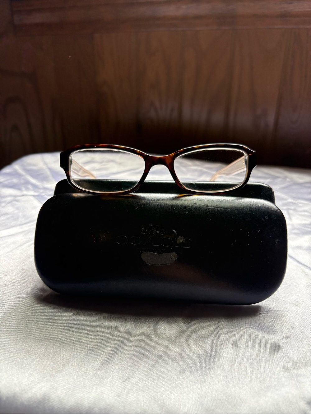 Coach Women's Tortoiseshell Rectangular Glasses with Black Case
